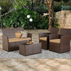 4-Piece Patio Furniture Set - Rattan Outdoor Conversation Bistro Set W-Cushions, Glass Coffee Table, Wicker Chairs & Loveseat For Garden Backyard Porch, Balcony Furniture Set