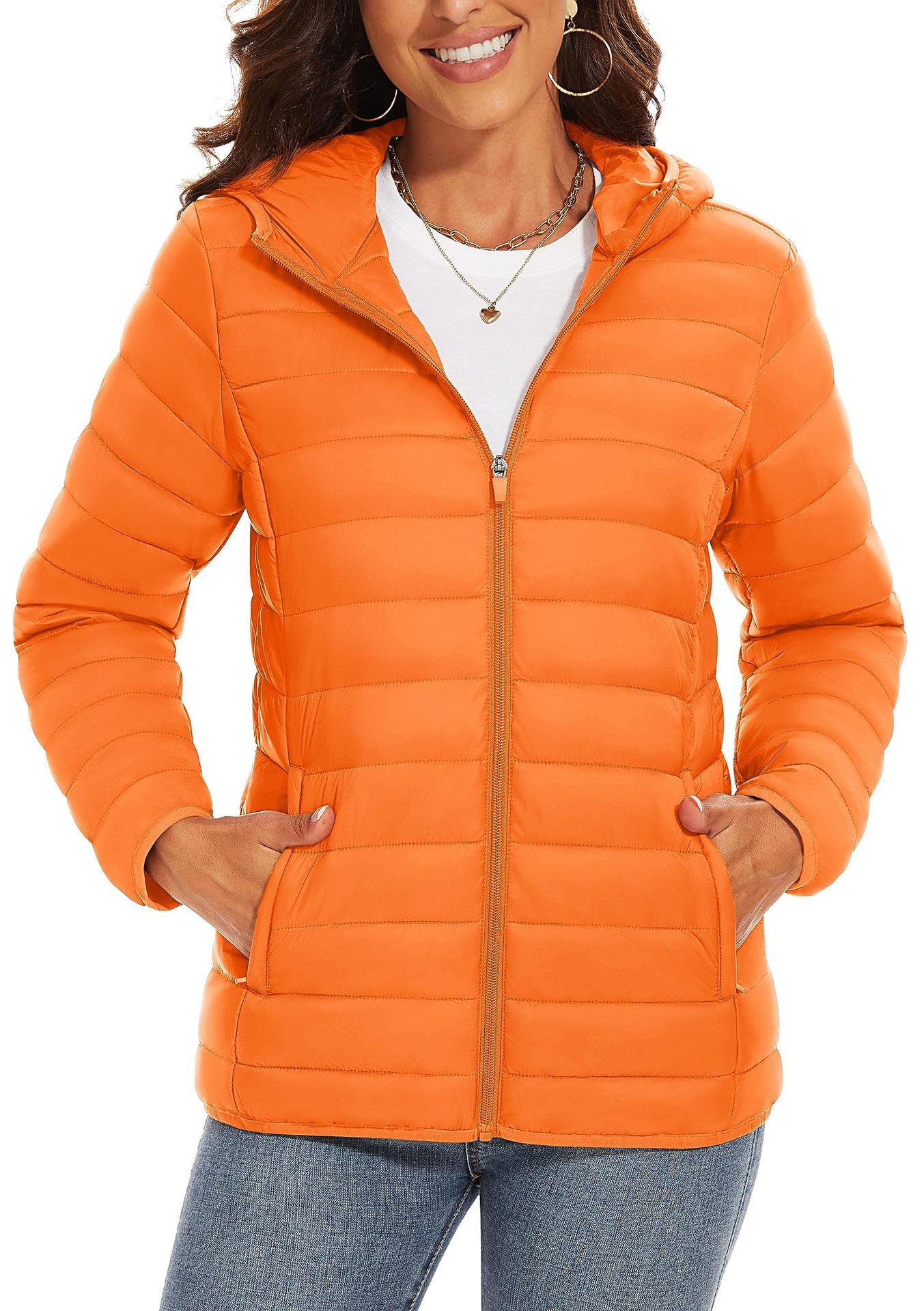 Hooded Down Jacket Zipper Winter Warm Coat Jacket