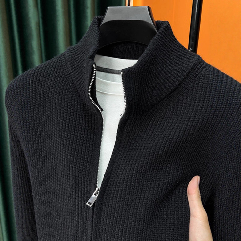 Cardigan con cerniera tinta unita in maglia da uomo