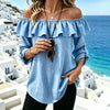 Convertible Three-quarter-sleeve Off-shoulder Top With Ruffled Hem