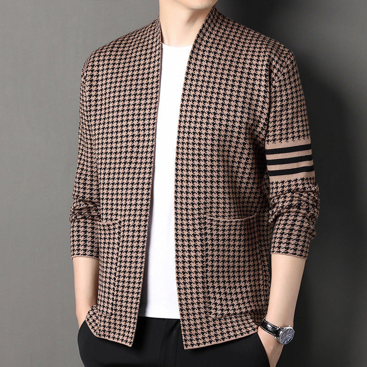 Knitted Cardigan Jacket Semi-scoop Neck Sweater TRENDFLOW