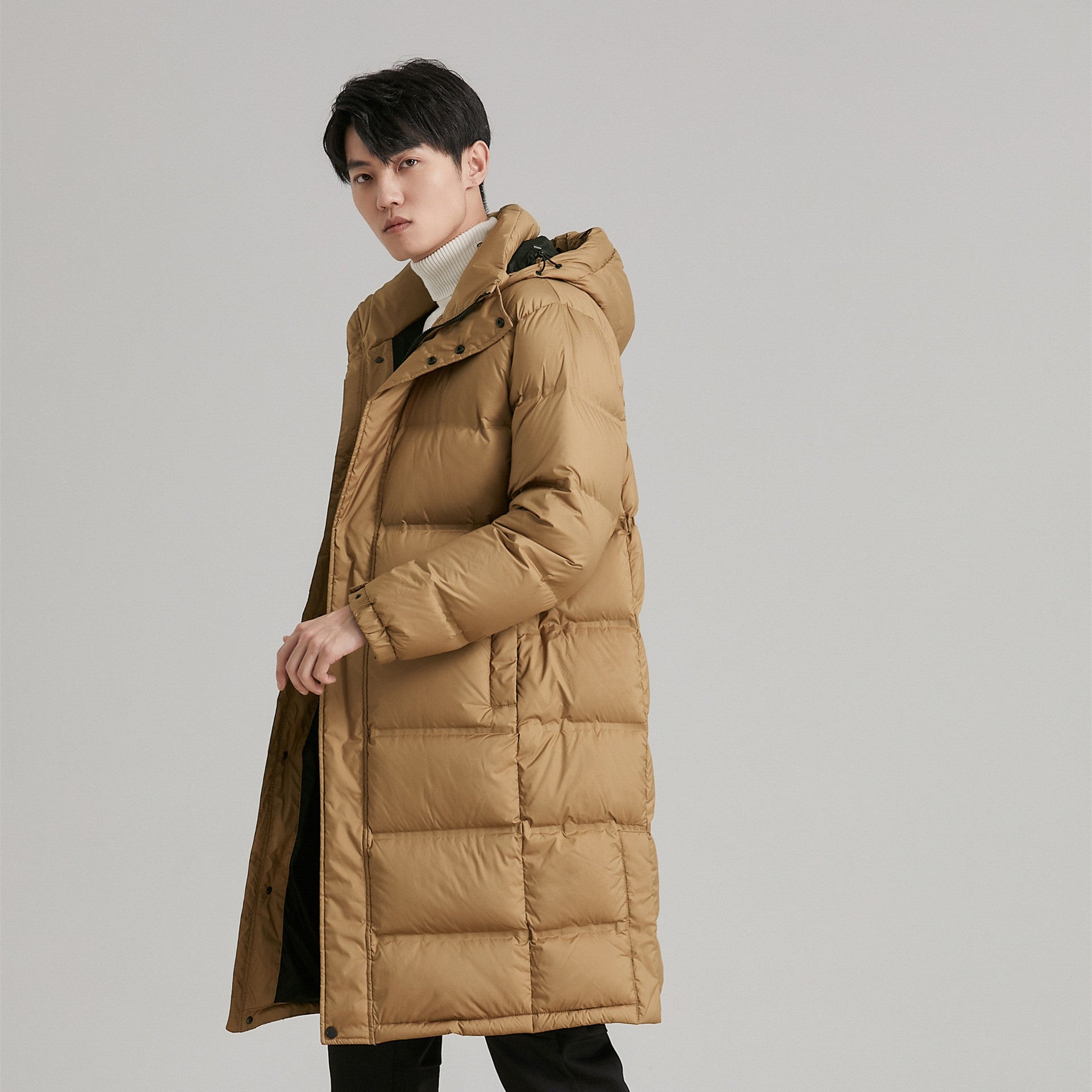 Solid Color Hat Man Mid-length Thickened Coat