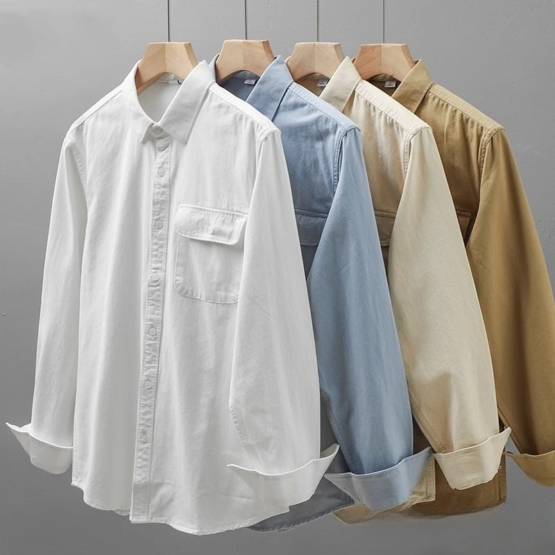 Men's Pocketed High-End Cotton White Shirt