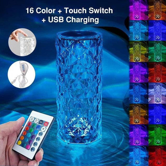 16 Colors LED Crystal Lamp Rose Light Touch Table Lamps Bedr TRENDFLOW