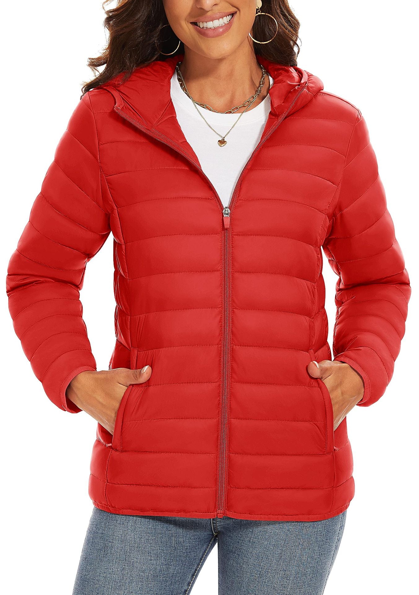 Hooded Down Jacket Zipper Winter Warm Coat Jacket