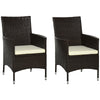 2 Pieces Outdoor PE Rattan Dining Chairs Set With Cushion, Garden Armchair With Armrests, High Backrest, Metal Frame Patio Wicker Furniture, Coffee