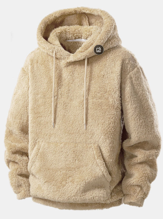 Solid-color Vintage Hooded Sweatshirt Winter Loungewear Arctic Fleece Top