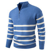Oversize Zip-up Half-turtle Neck Color-block Striped Sweater For Men TRENDFLOW