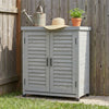 Potting Bench With Storage Cabinet And Metal Table Top For Outdoor Patio, Garden Furniture Wood Workstation Grey 31.5x17x36