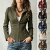 European And American Autumn Winter Cross-border Retro Stand-collar Zippered Long-sleeve Pocketed Fitted Slimming Short Jacket For Women