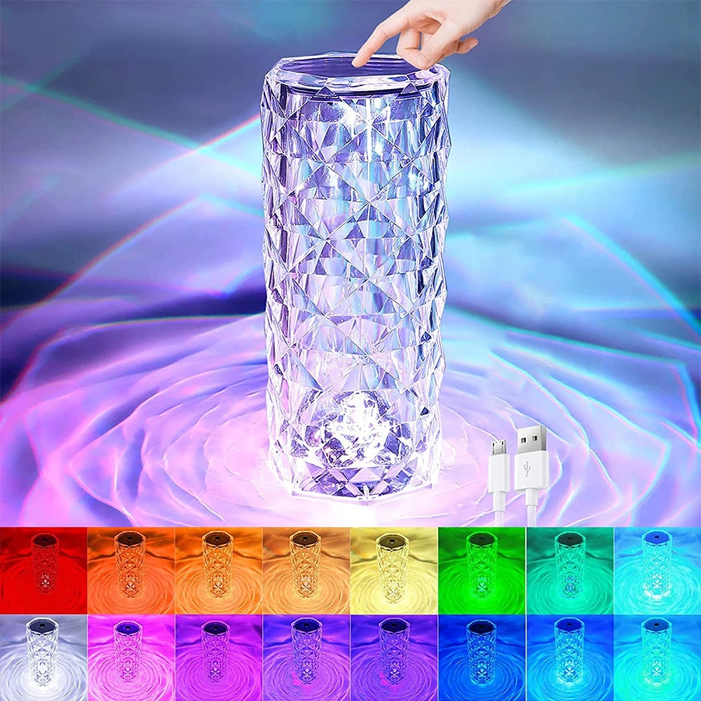 16 Colors LED Crystal Lamp Rose Light Touch Table Lamps Bedr TRENDFLOW